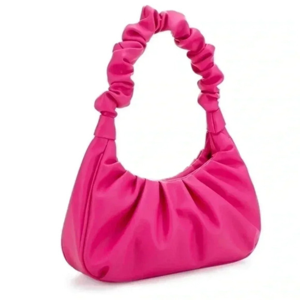 Scrunch small shoulder bag, fuchsia vegan leather, zip closure NWT